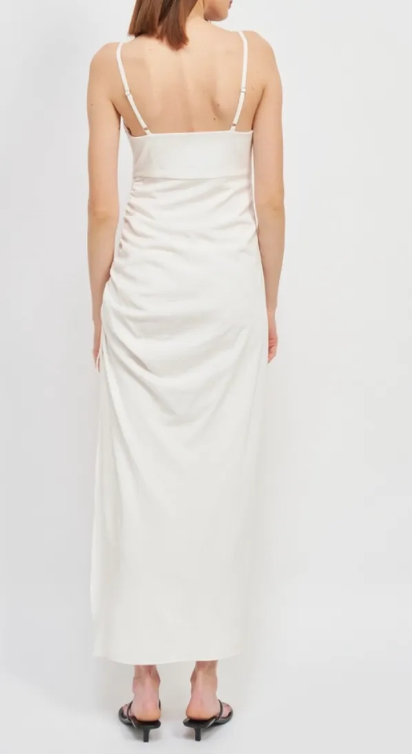 Satin Ruch Tie Side Maxi Dress