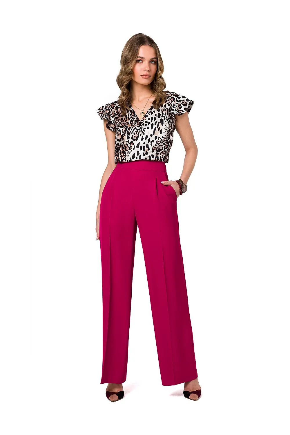 Satin Ruffle Sleeve V-Neck Blouse