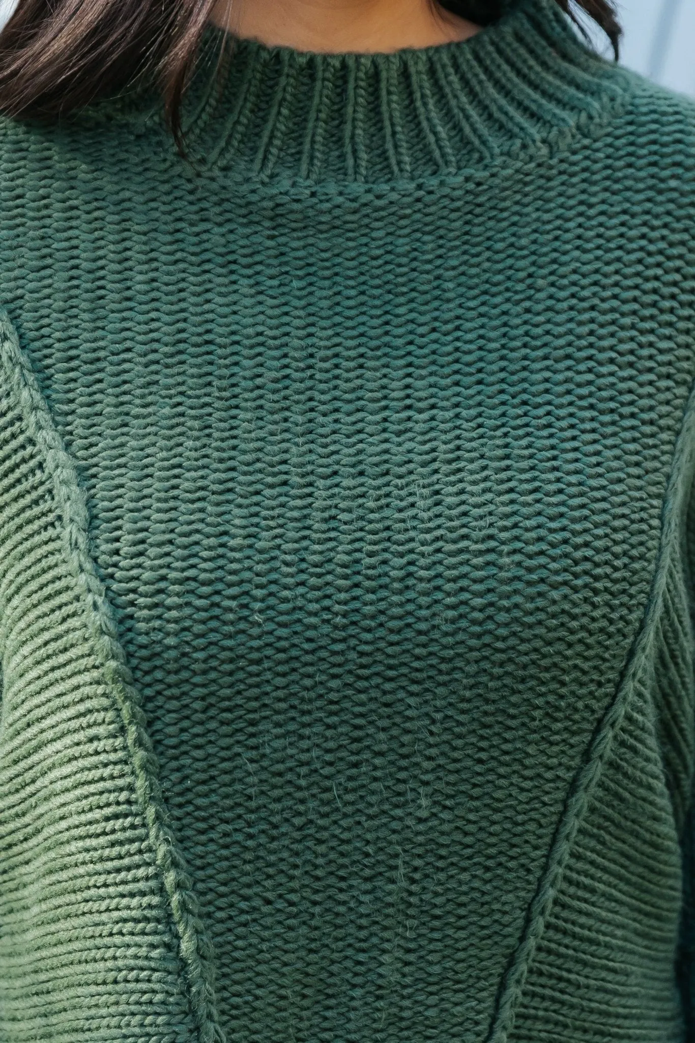 Seam Detail Mock Neck Sweater - Green - FINAL SALE
