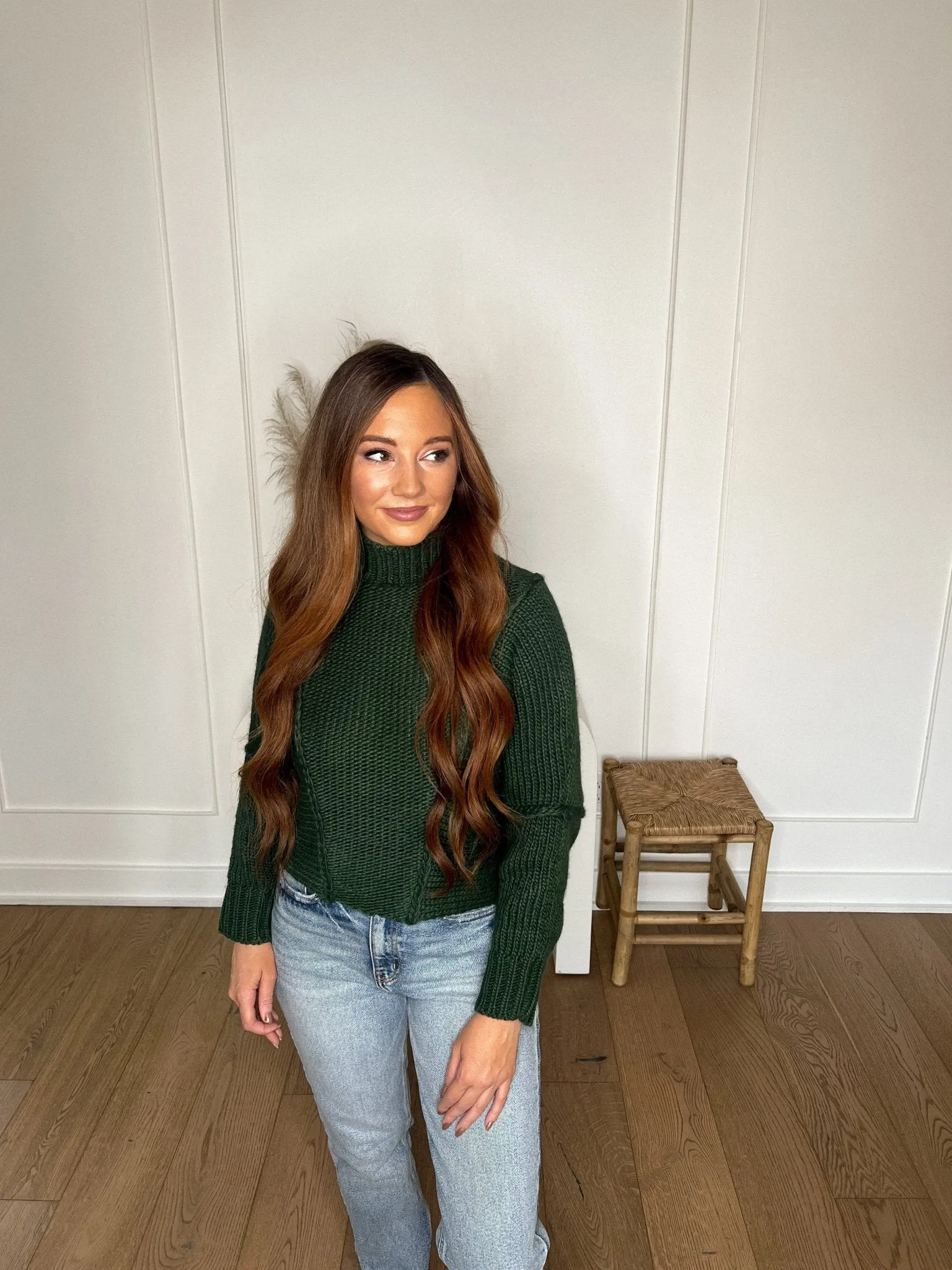Seam Detail Mock Neck Sweater - Green - FINAL SALE