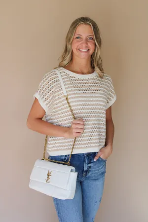 SELA STRIPED CROCHET KNIT SWEATER
