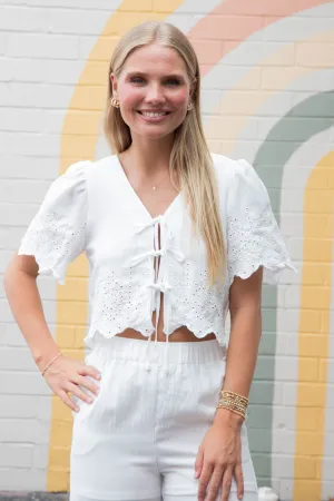 Selah Eyelet Trim Blouse, White