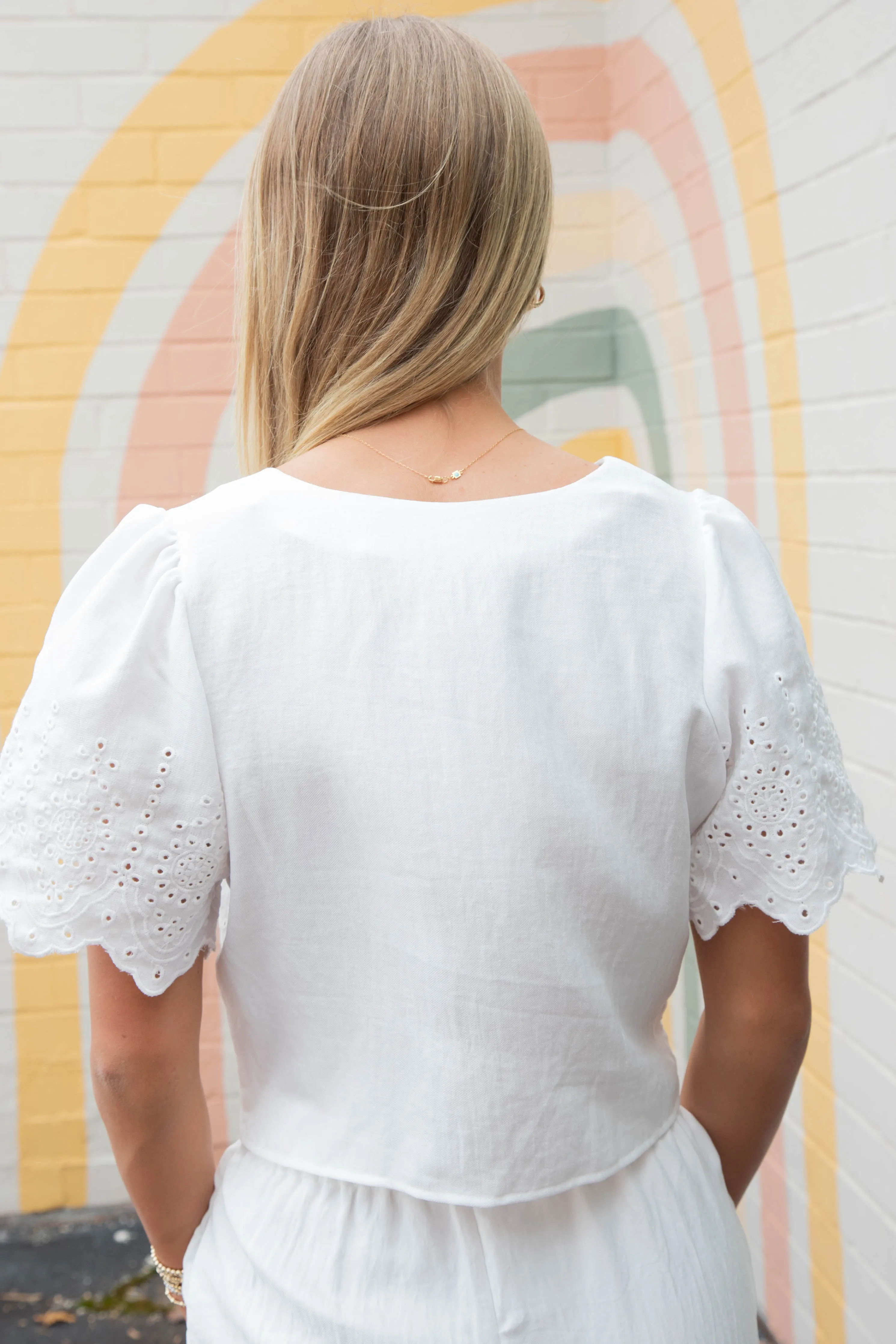 Selah Eyelet Trim Blouse, White