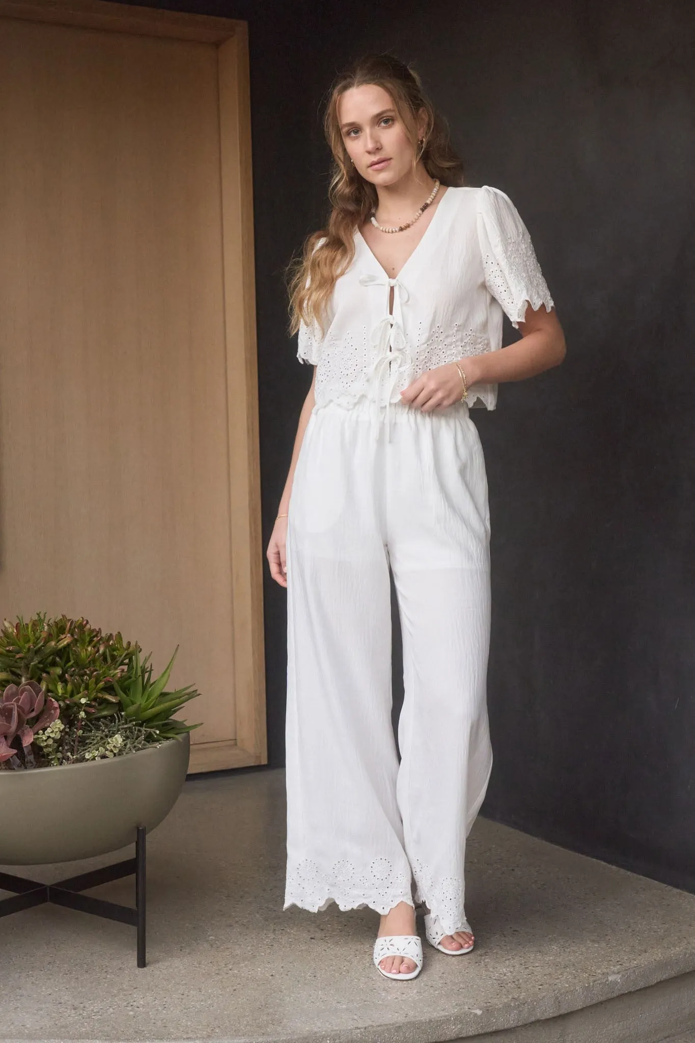 Selah Eyelet Trim Blouse, White