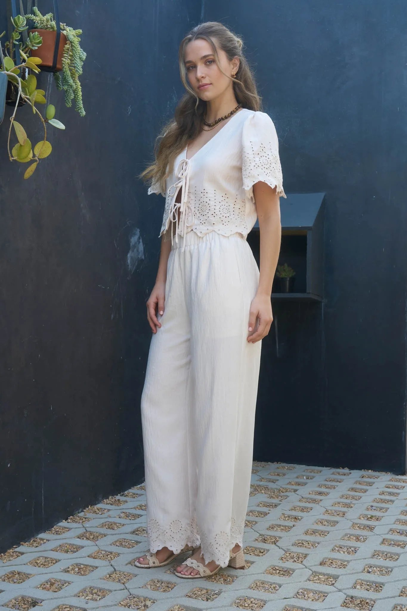 Selah Eyelet Trim Blouse, White