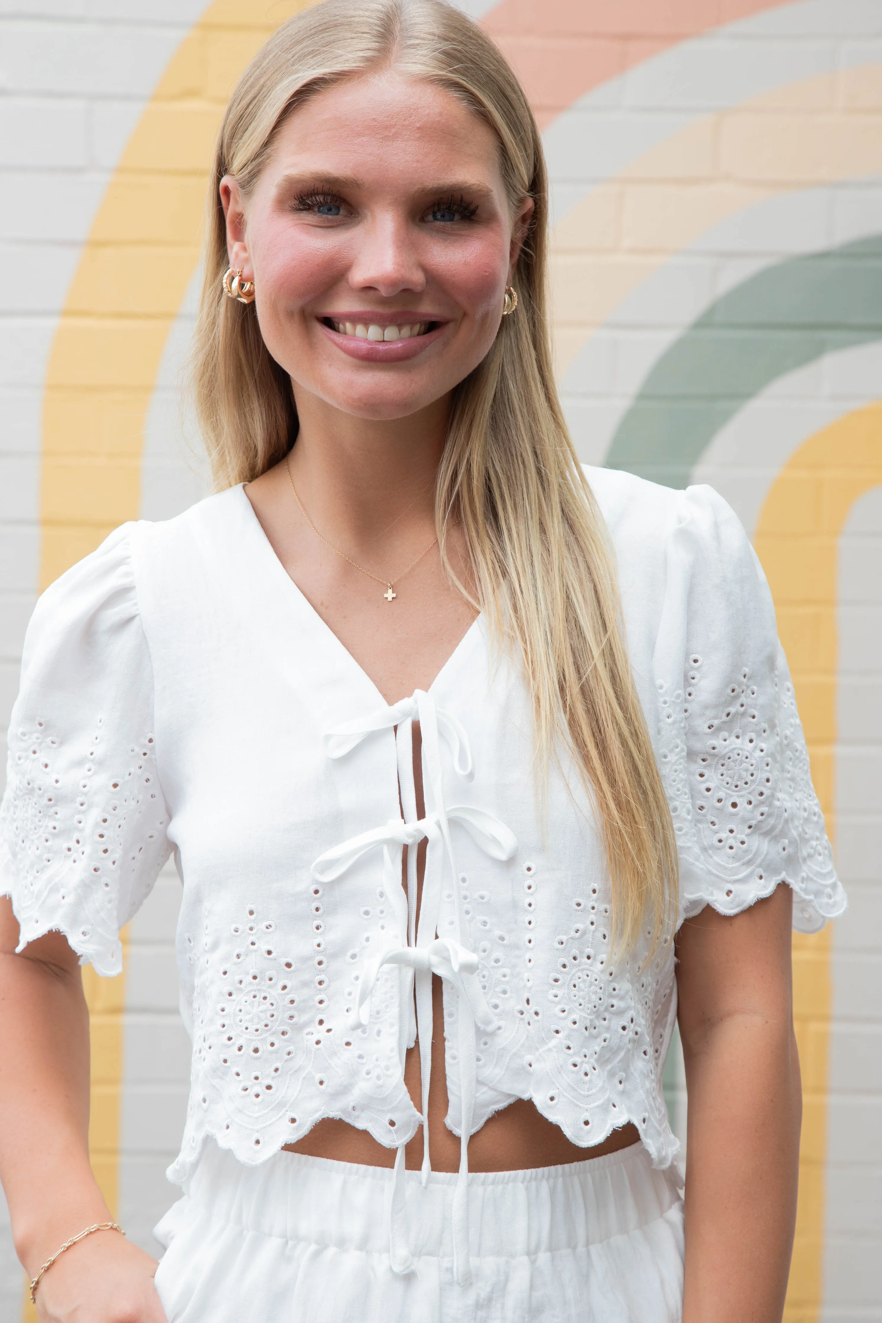 Selah Eyelet Trim Blouse, White
