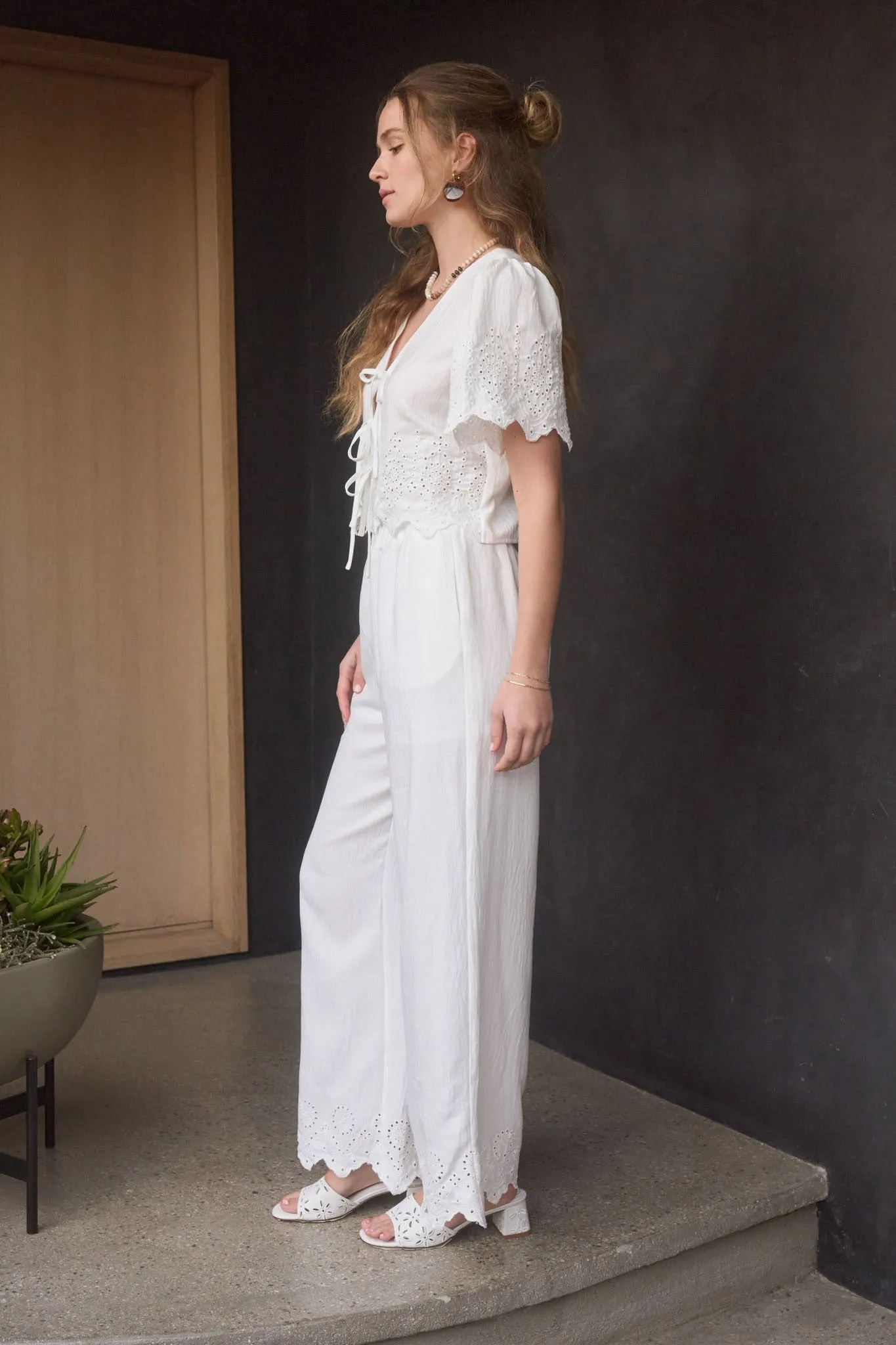 Selah Eyelet Trim Blouse, White