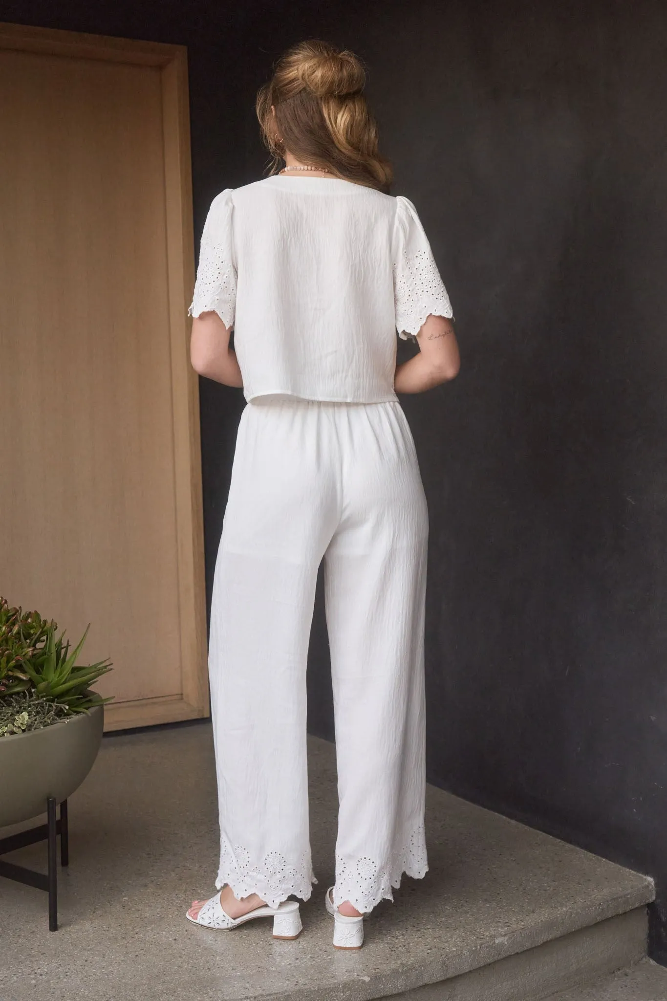 Selah Eyelet Trim Blouse, White