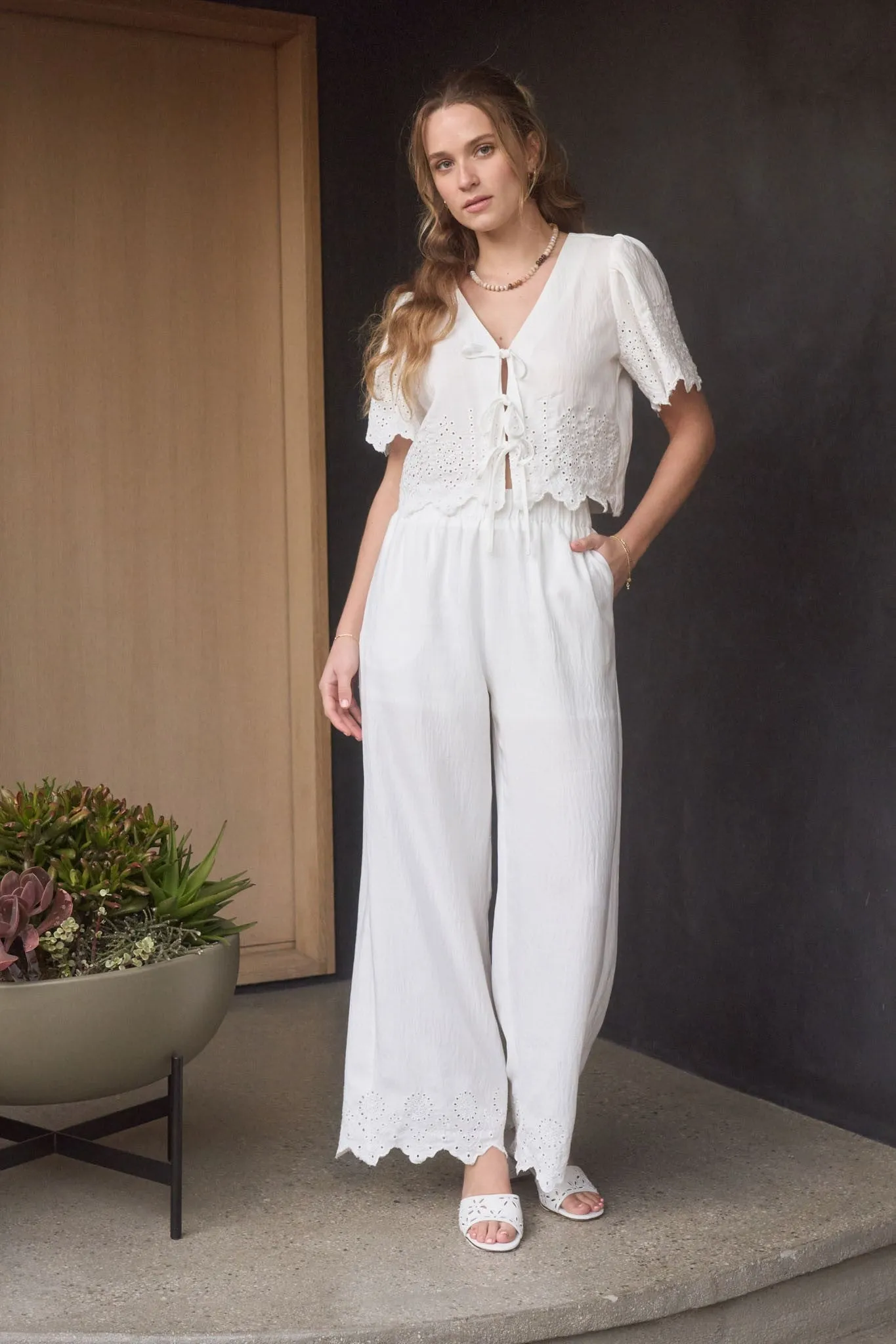 Selah Eyelet Trim Blouse, White