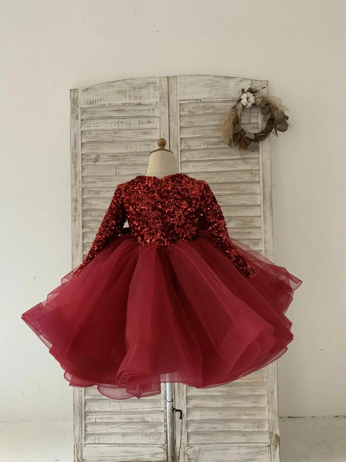 Sequin Tulle V Neck Wedding Party Flower Girl Dress Kids Party Dress TUTU Princess