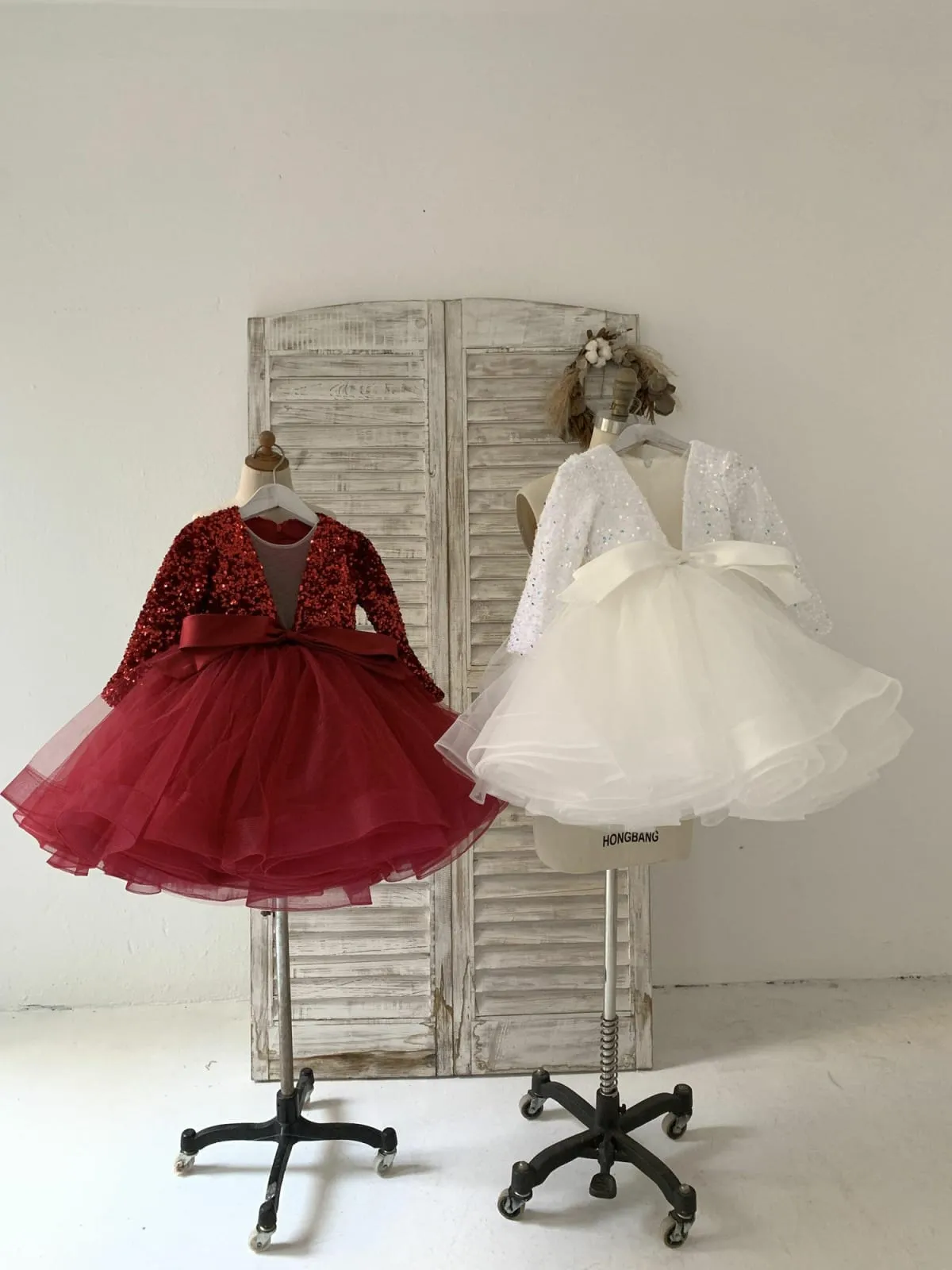 Sequin Tulle V Neck Wedding Party Flower Girl Dress Kids Party Dress TUTU Princess