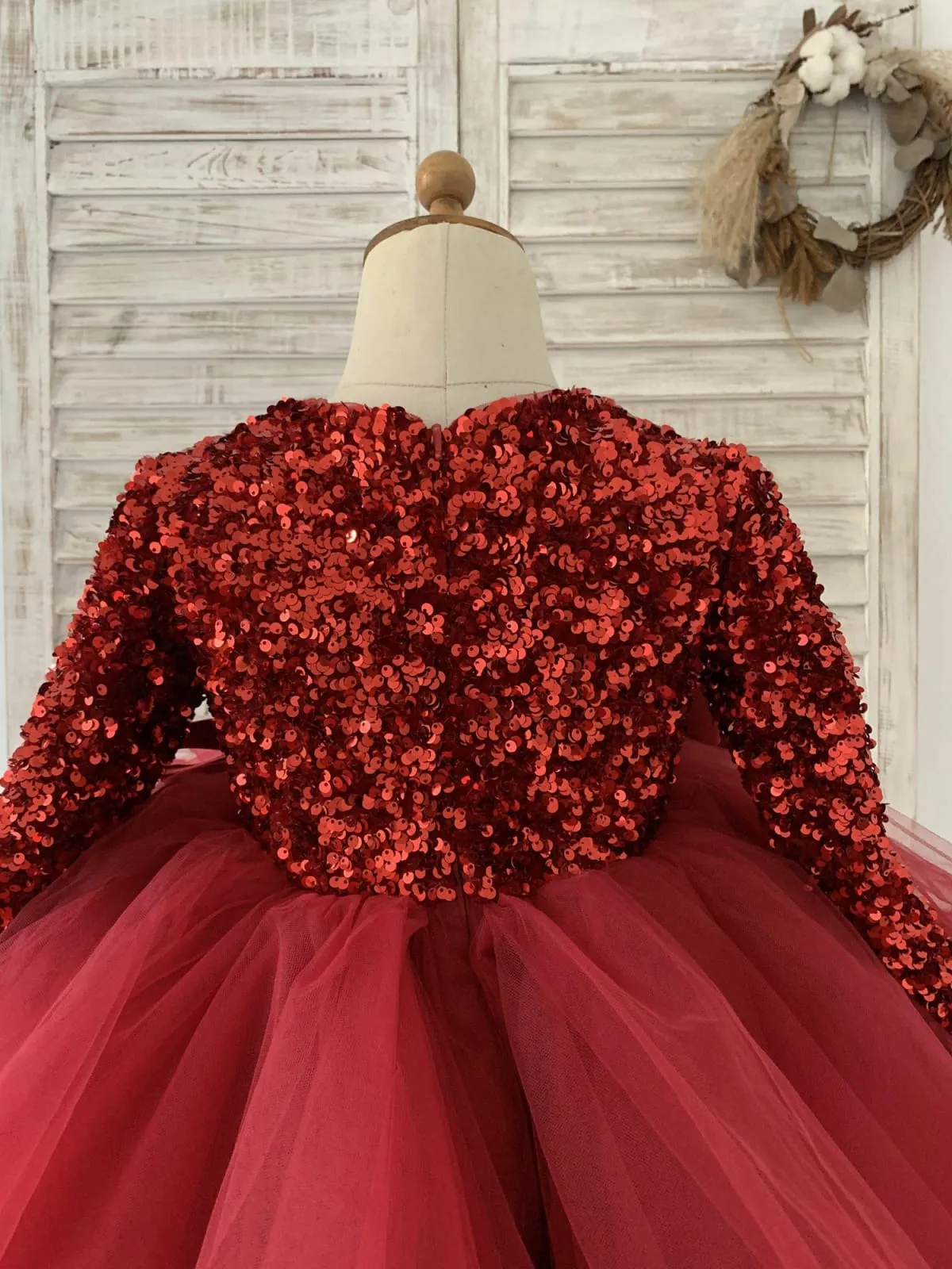 Sequin Tulle V Neck Wedding Party Flower Girl Dress Kids Party Dress TUTU Princess