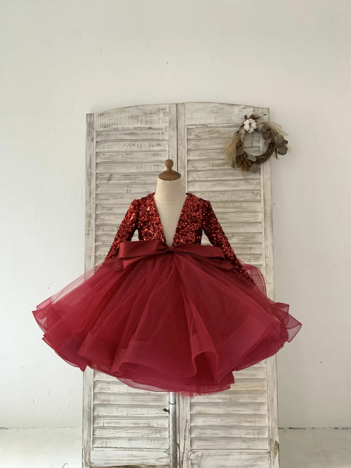 Sequin Tulle V Neck Wedding Party Flower Girl Dress Kids Party Dress TUTU Princess