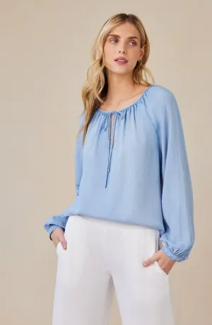 Shirred Raglan Tie front Top