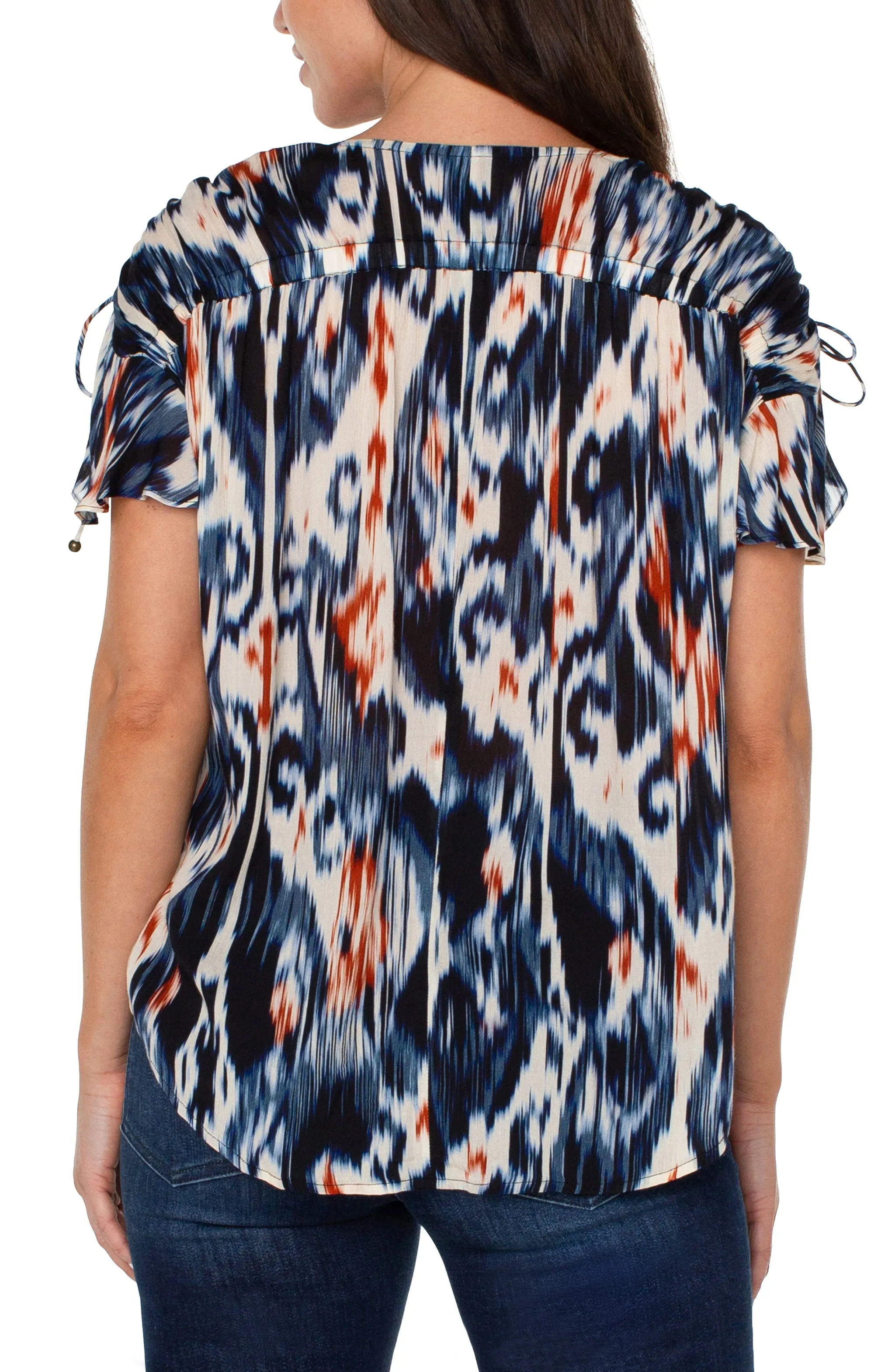 Shirred V-Neck Top With Tie Detail - SALE
