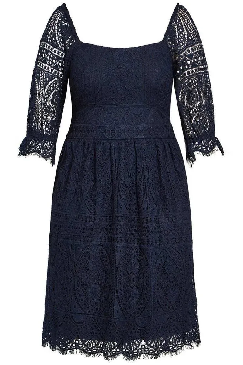 Shop Plus Size Black Dress with Eyelash Lace Square Neck