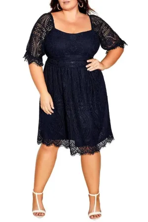 Shop Plus Size Black Dress with Eyelash Lace Square Neck