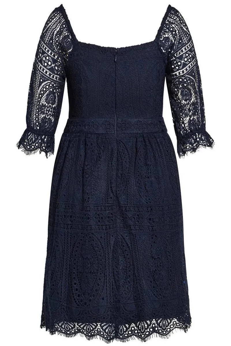 Shop Plus Size Black Dress with Eyelash Lace Square Neck