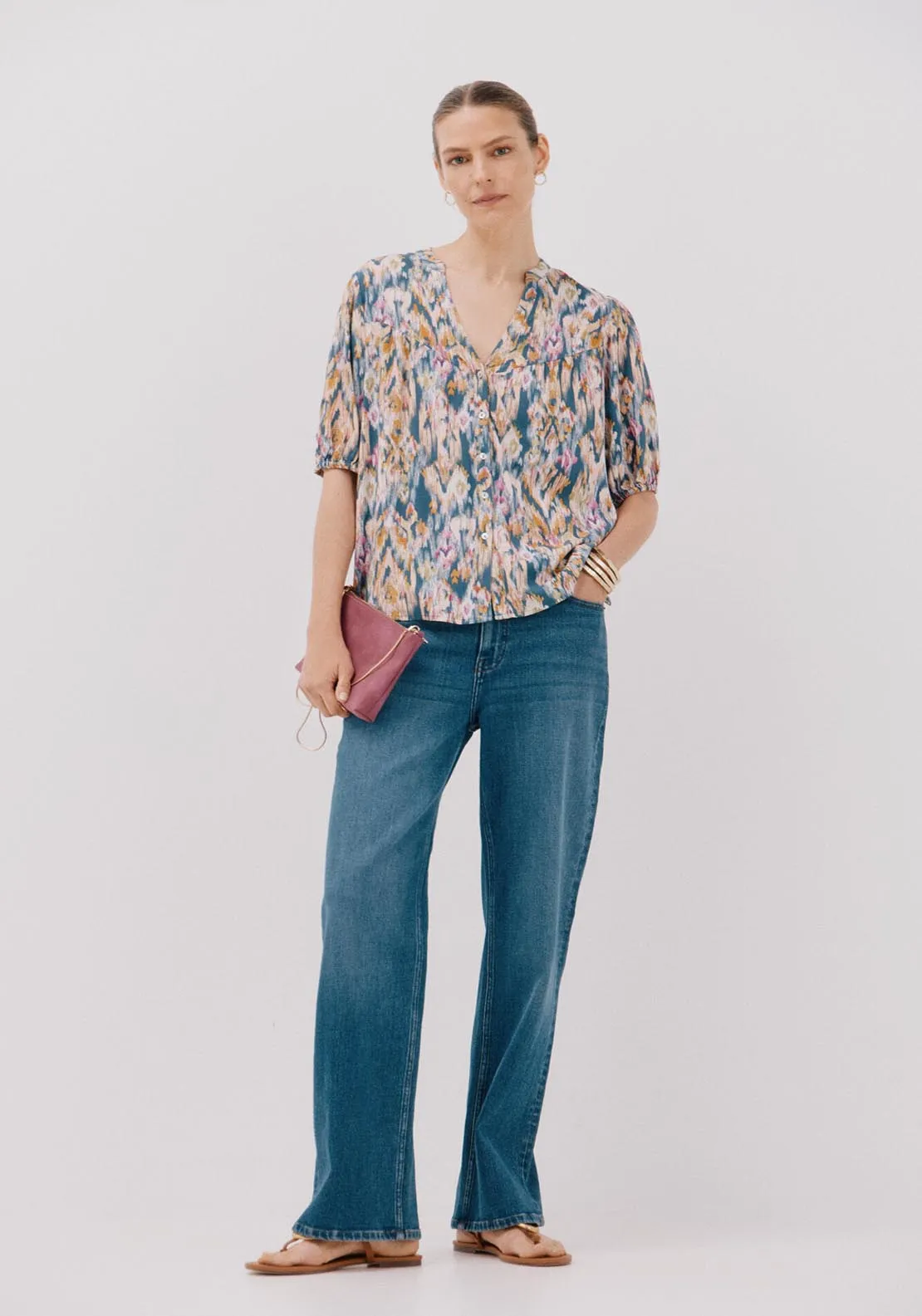 Short-Sleeved Blouse - Blue