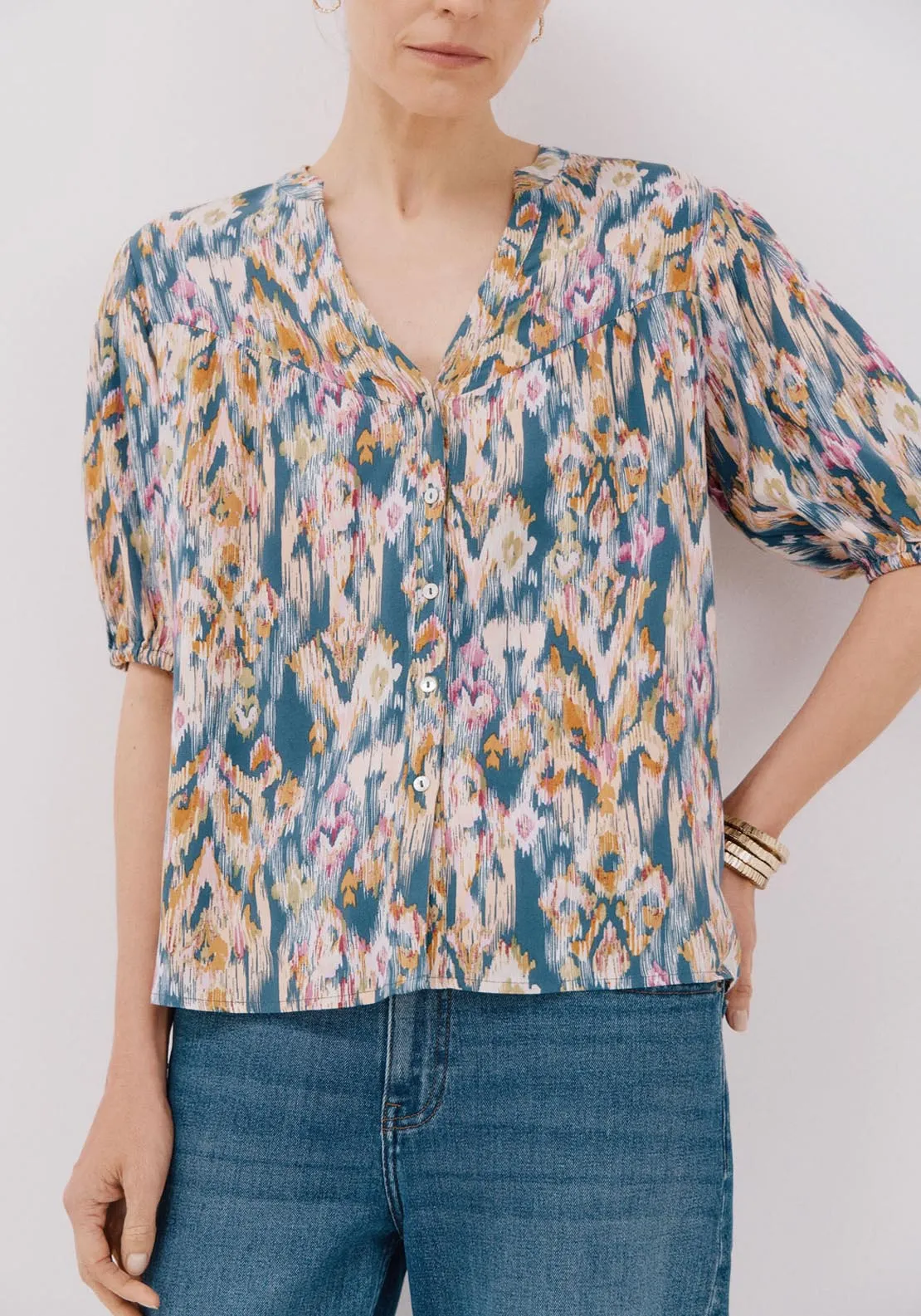 Short-Sleeved Blouse - Blue