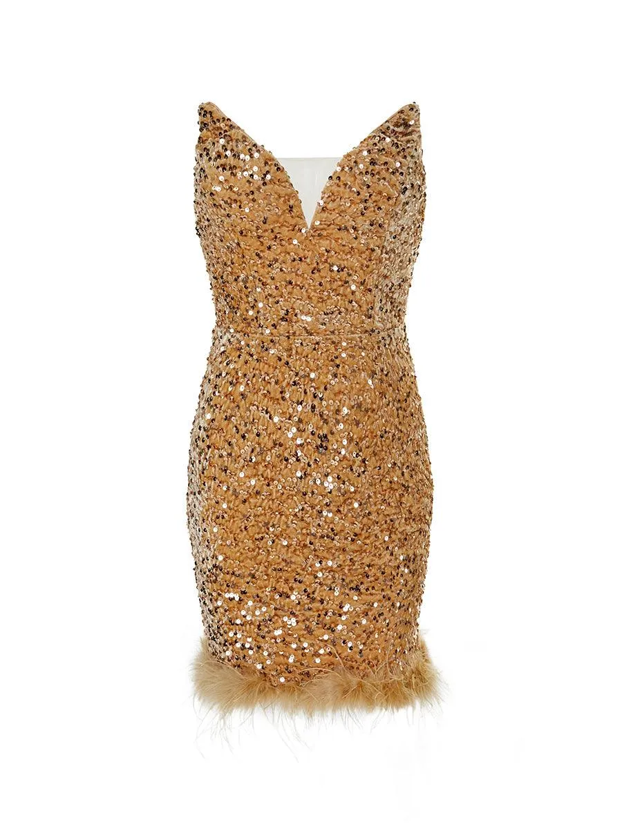Sleeveless Feather Mini Dress M02242