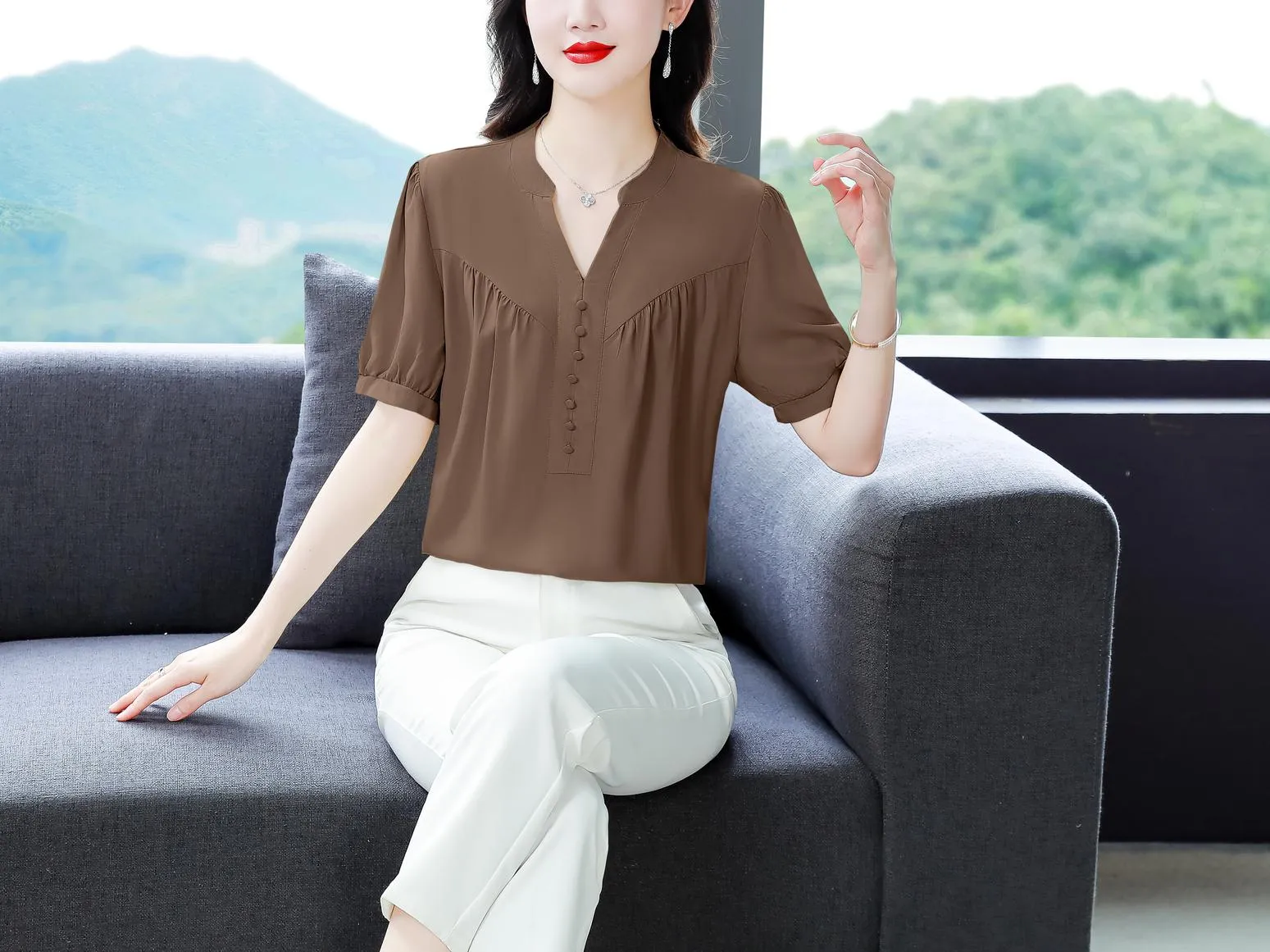 Slinky Shirred Blouse for Effortless Casual Style