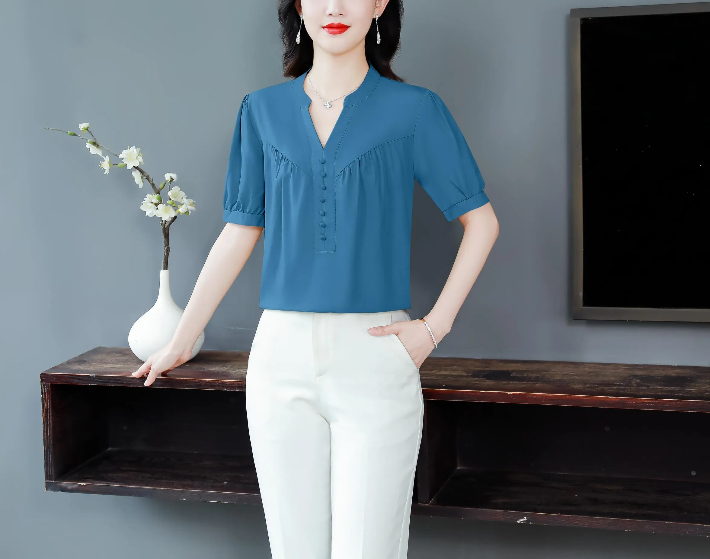 Slinky Shirred Blouse for Effortless Casual Style
