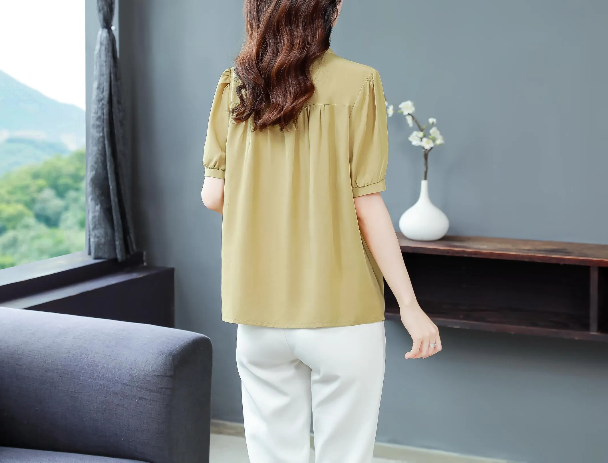 Slinky Shirred Blouse for Effortless Casual Style