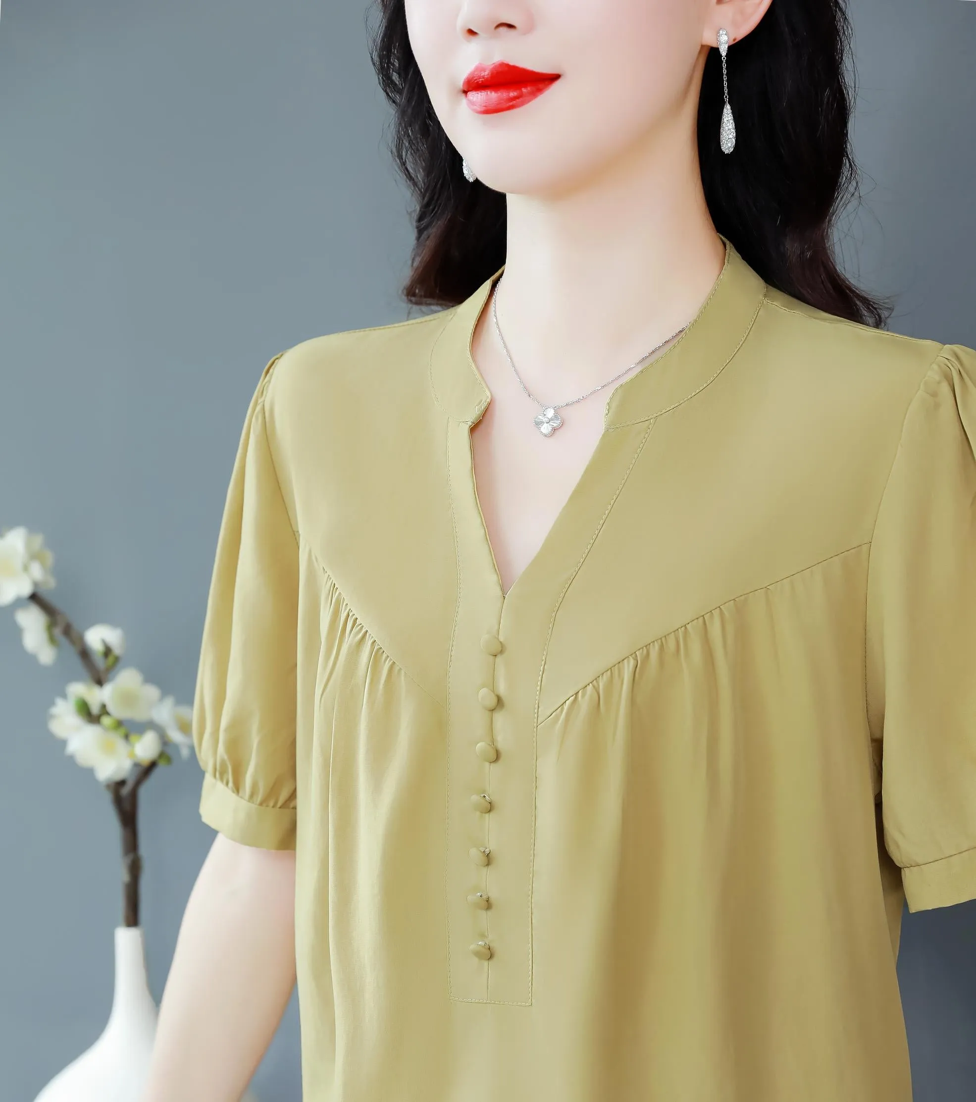 Slinky Shirred Blouse for Effortless Casual Style