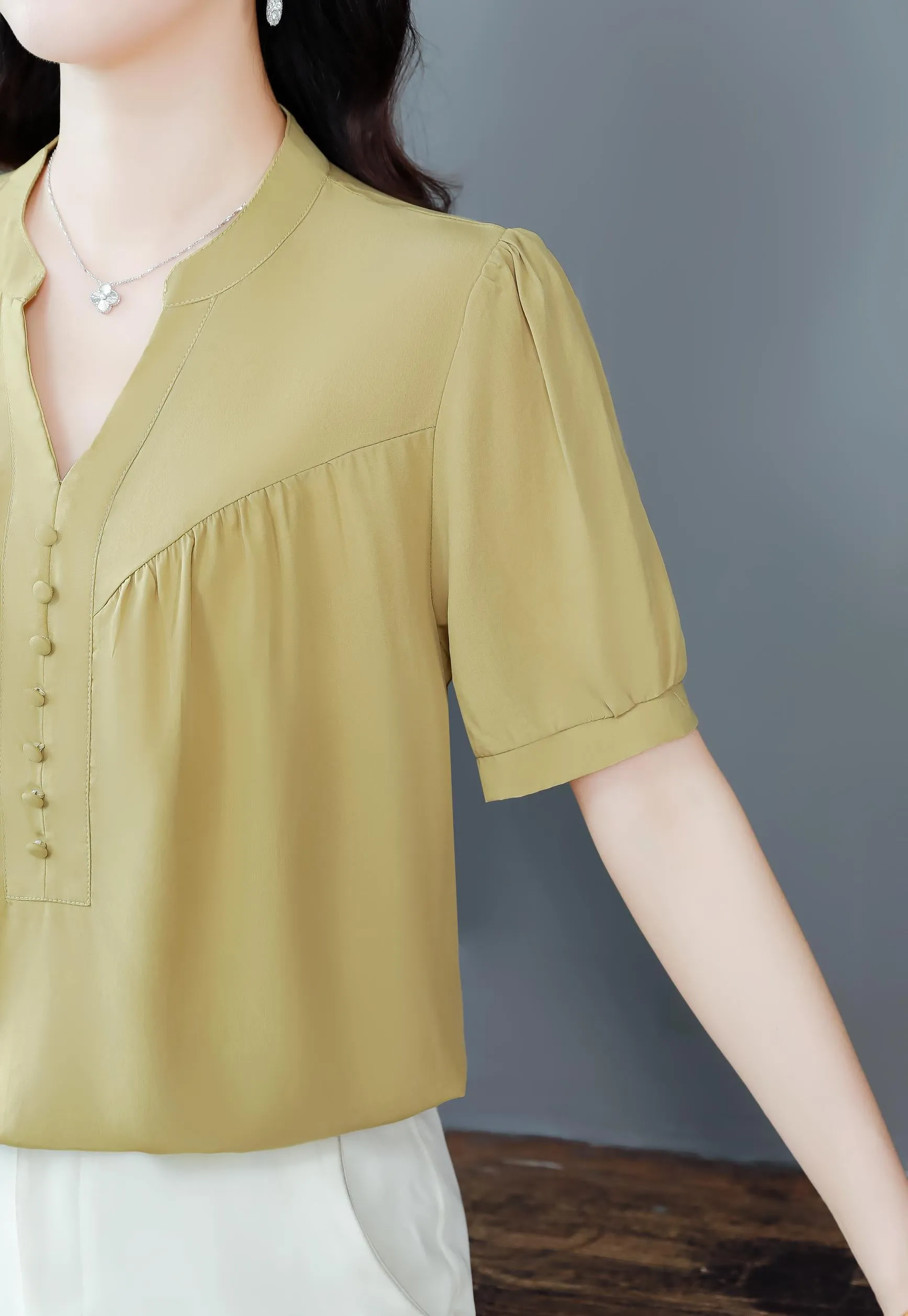 Slinky Shirred Blouse for Effortless Casual Style