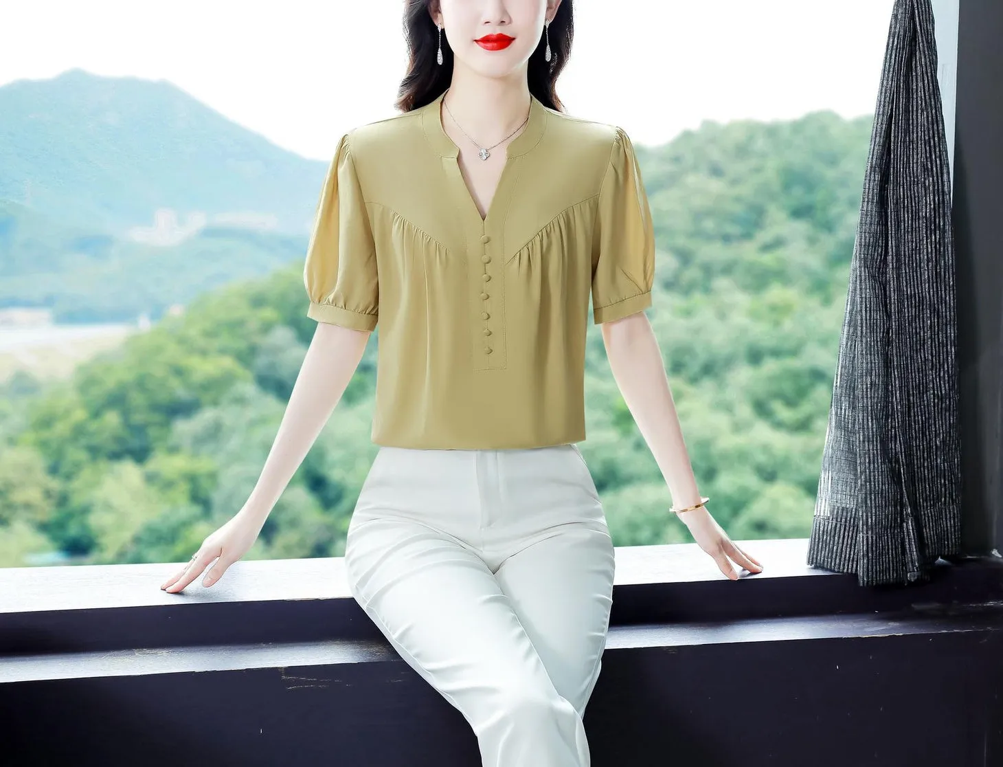 Slinky Shirred Blouse for Effortless Casual Style