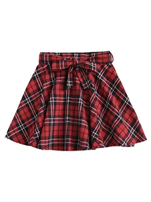 SOLY HUX Girl's Plaid High Waist Flared Mini Skater Skirt