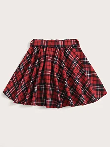 SOLY HUX Girl's Plaid High Waist Flared Mini Skater Skirt