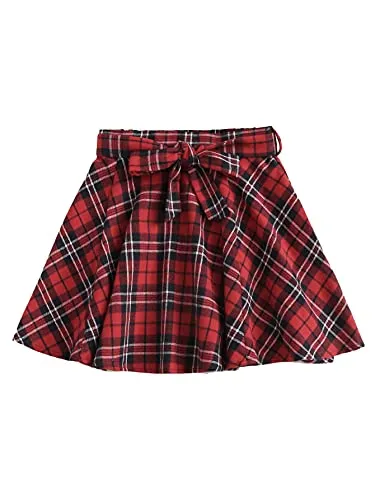SOLY HUX Girl's Plaid High Waist Flared Mini Skater Skirt