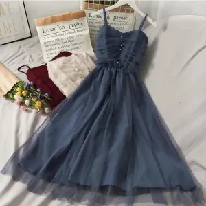 Spring and Summer Super Fairy High Waist Was Thin and Long Mesh Sling Dress Female Wild Fashion Big Swing Dress