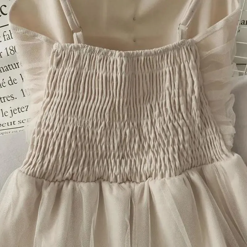 Spring and Summer Super Fairy High Waist Was Thin and Long Mesh Sling Dress Female Wild Fashion Big Swing Dress