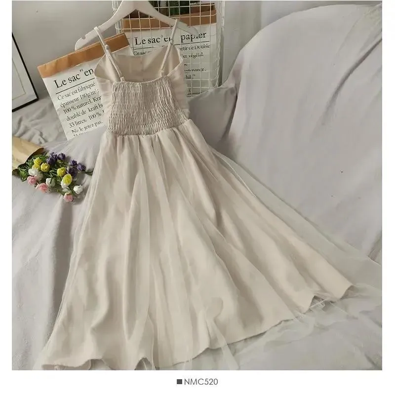 Spring and Summer Super Fairy High Waist Was Thin and Long Mesh Sling Dress Female Wild Fashion Big Swing Dress