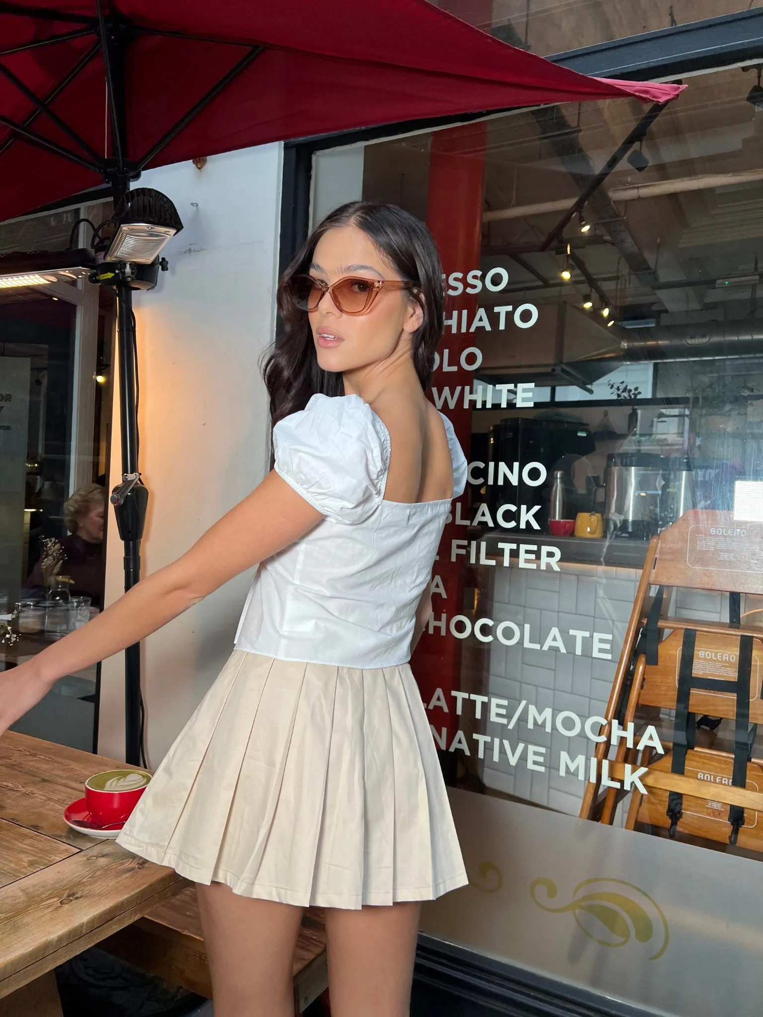 Stone Mid-Rise Pleated Mini-skirt