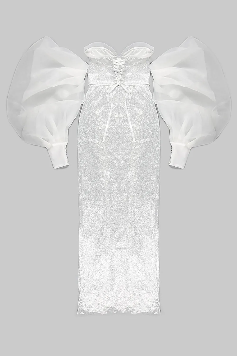 Strapless Puff Sleeves Shiny Glitter Wedding Dress
