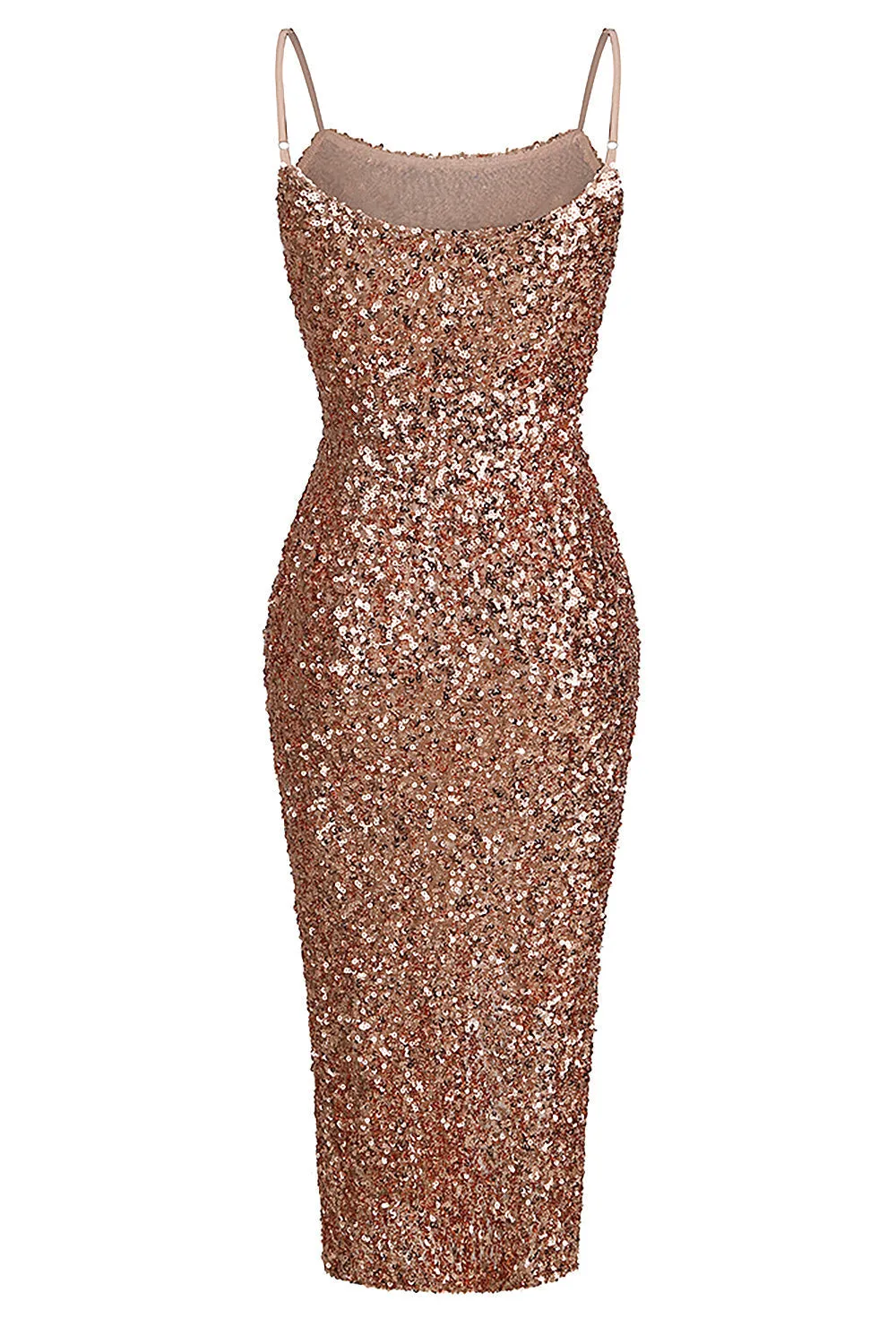 Strappy Sequins Slit Midi Dress in Gold