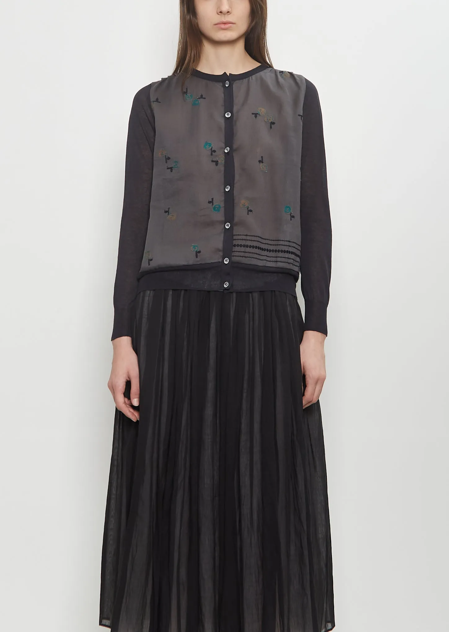 Stretch Cotton Cardigan — Charcoal