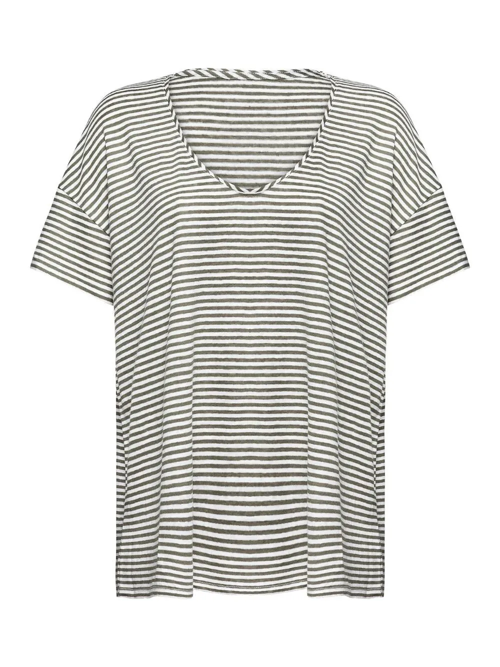 Striped Linen V-Neck T-Shirt