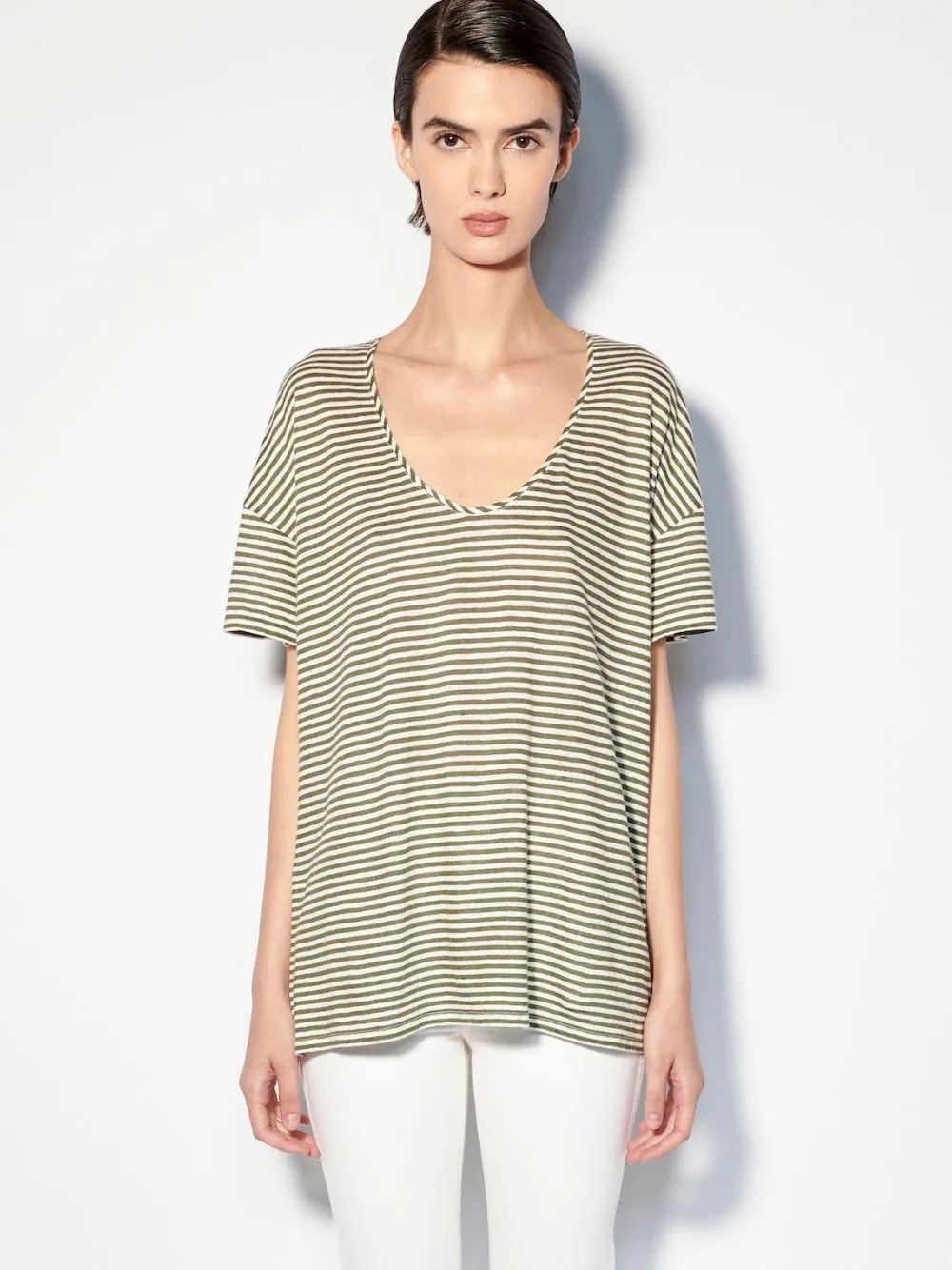 Striped Linen V-Neck T-Shirt