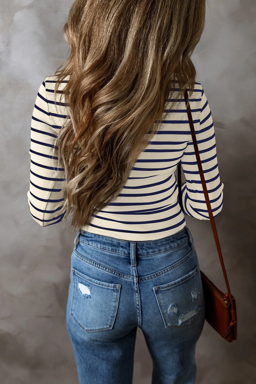 Striped V-Neck Long Sleeve Top S-2XL