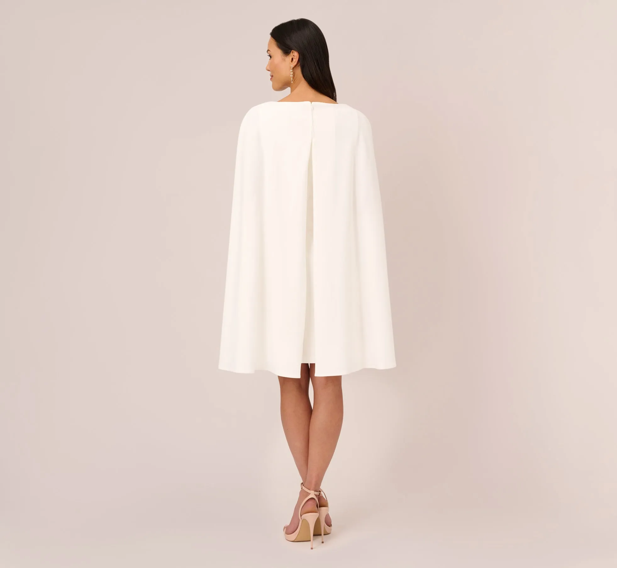 Structured Cape Sheath Dress In Ivory
