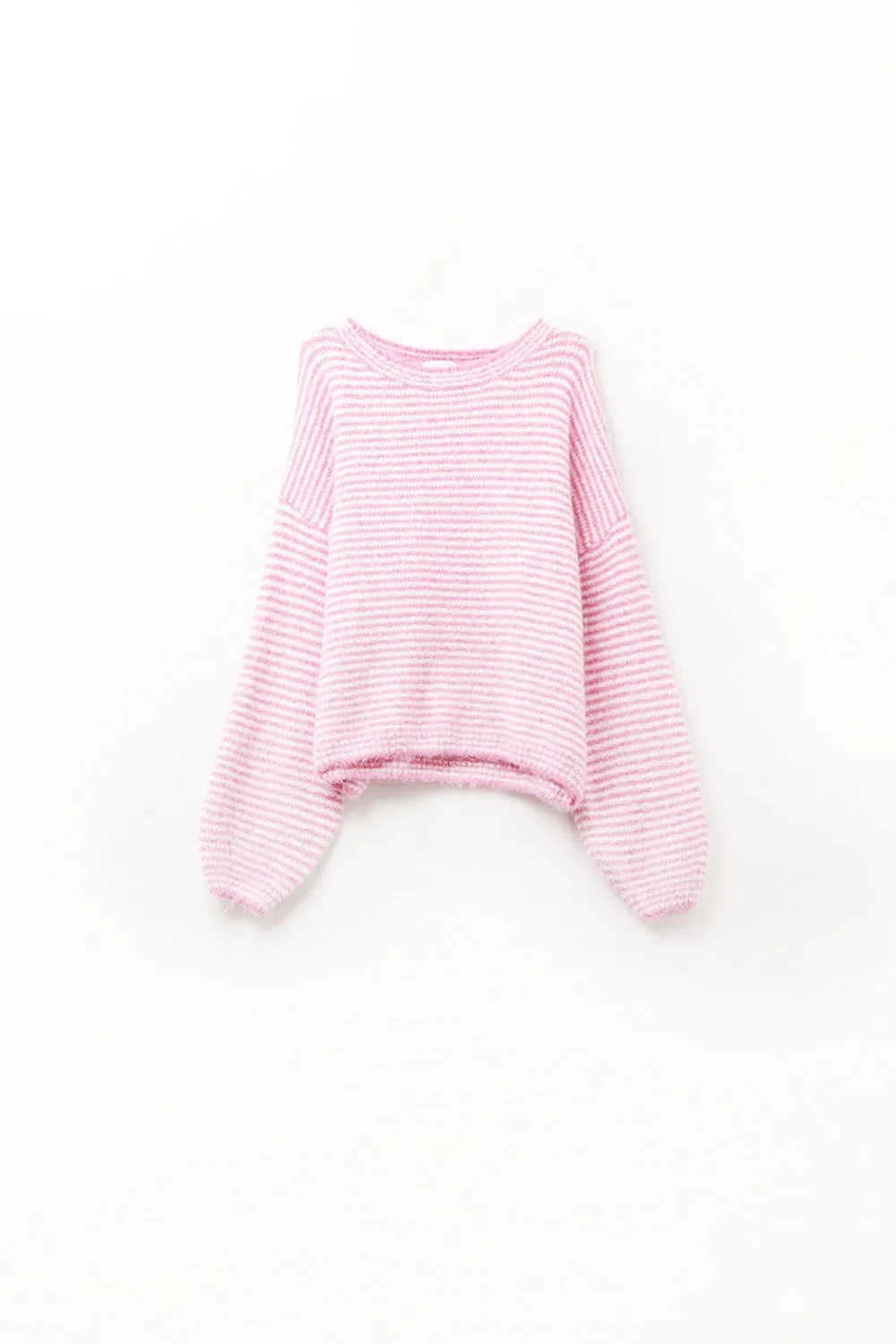 Sweater in Pink With White Stripes