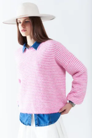 Sweater in Pink With White Stripes