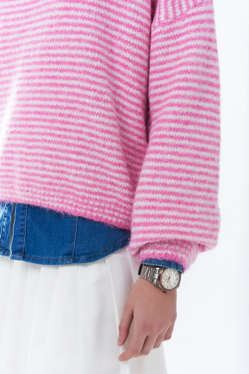 Sweater in Pink With White Stripes