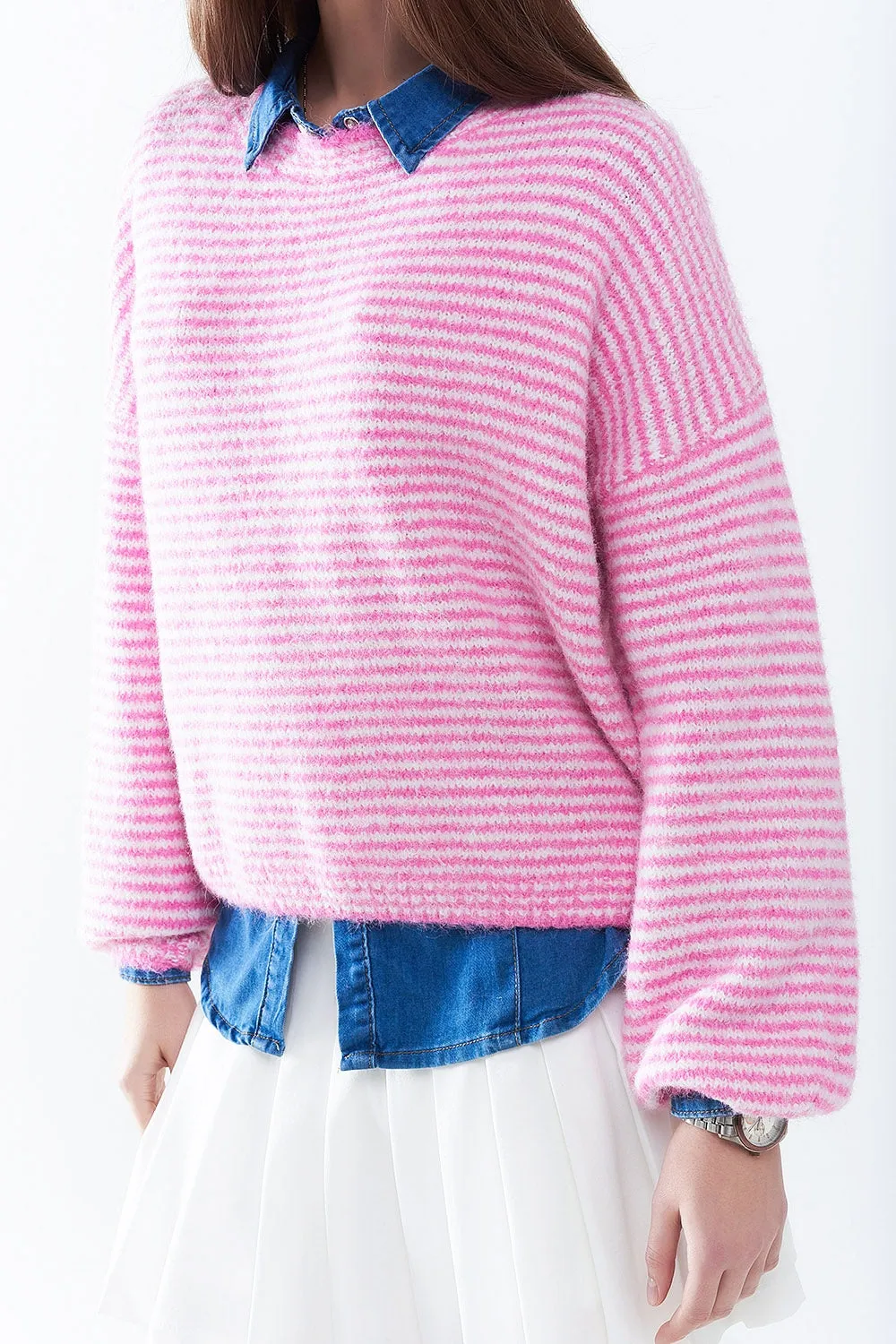 Sweater in Pink With White Stripes