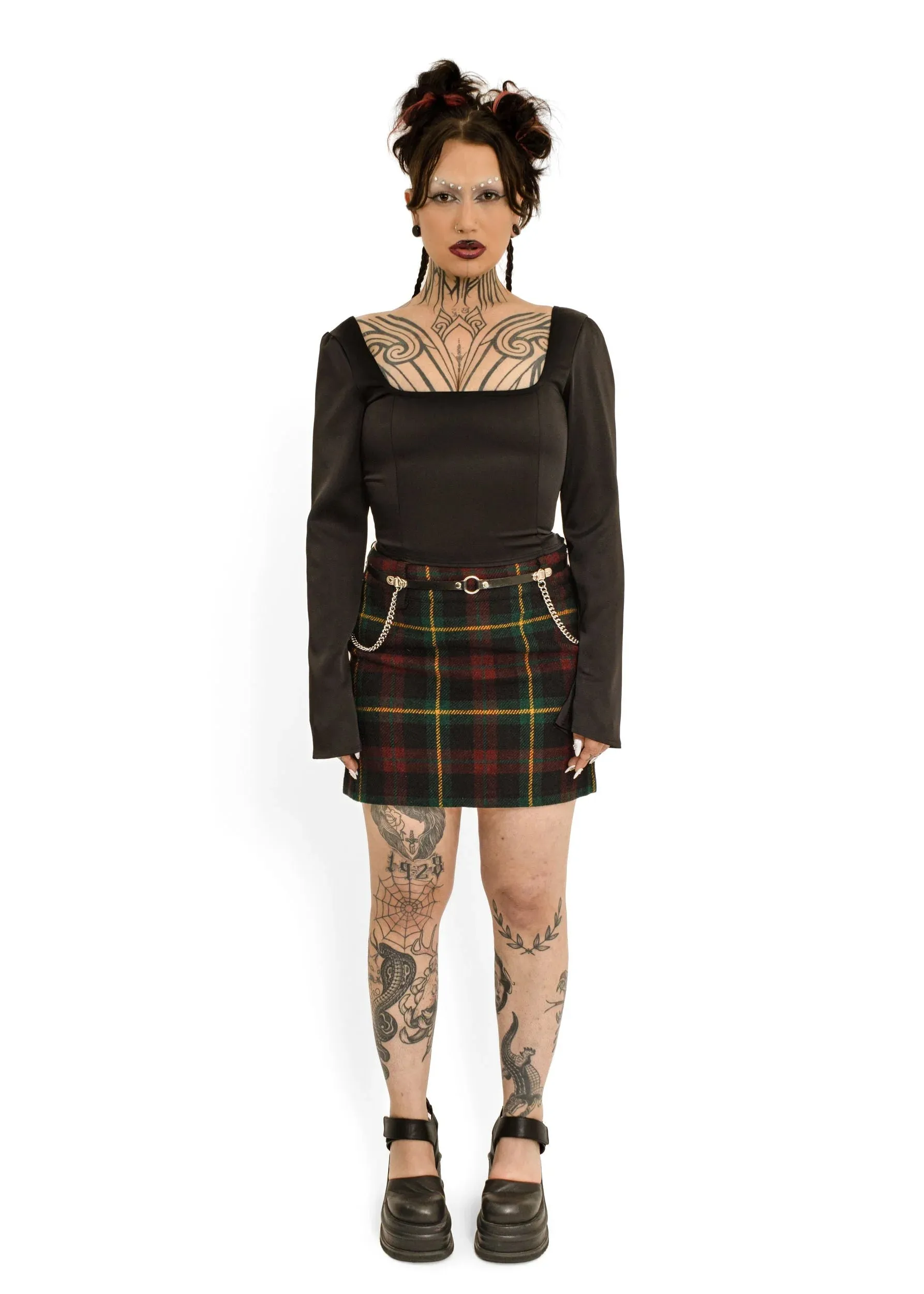 Tartan wool/ alpaca blend mini skirt